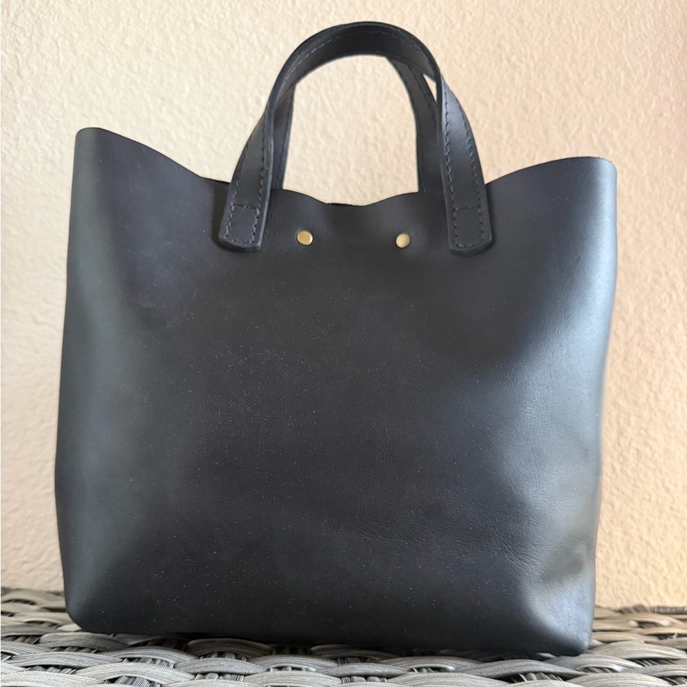 Portland Leather Goods Mini Tote Bag – Black Full-Grain Leather Handbag - Picture 6 of 10